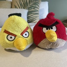Lot of Two Angry Birds Stuffed Toys- Red Bird and Chuck Plush