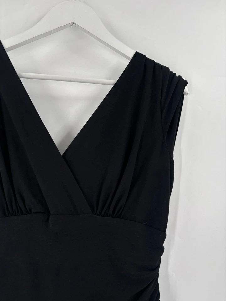 Vintage SL Fashions Dress Womens 14 Black 90s Floral Pleated V Neck Sleeveless - Image 2 of 4