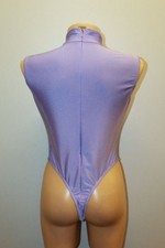 Women Thong Leotard 203-92 High Collar Zipper Back Light Purple Spandex Size L