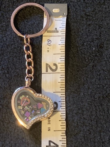 Rose Gold Heart Locket Keychain Keyring with Mini Heart Charms - Picture 6 of 7