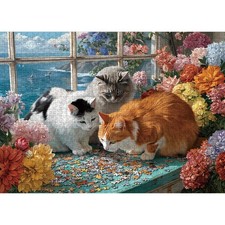 Puzzles for Adults 1000 Pieces Cats Seaside Window Jigsaw Puzzle