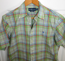 Ralph Lauren Button Down Shirt Men's LG Classic Fit S/S Plaid Blue Pony