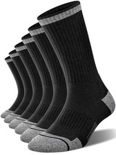 6 Pack Men's Athletic Moisture Wicking Crew Socks Cushioned Large Black 6