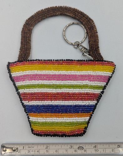Elissa Held For Two's Company Coin Purse Glass Beaded Lined Keychain Zipper Stri