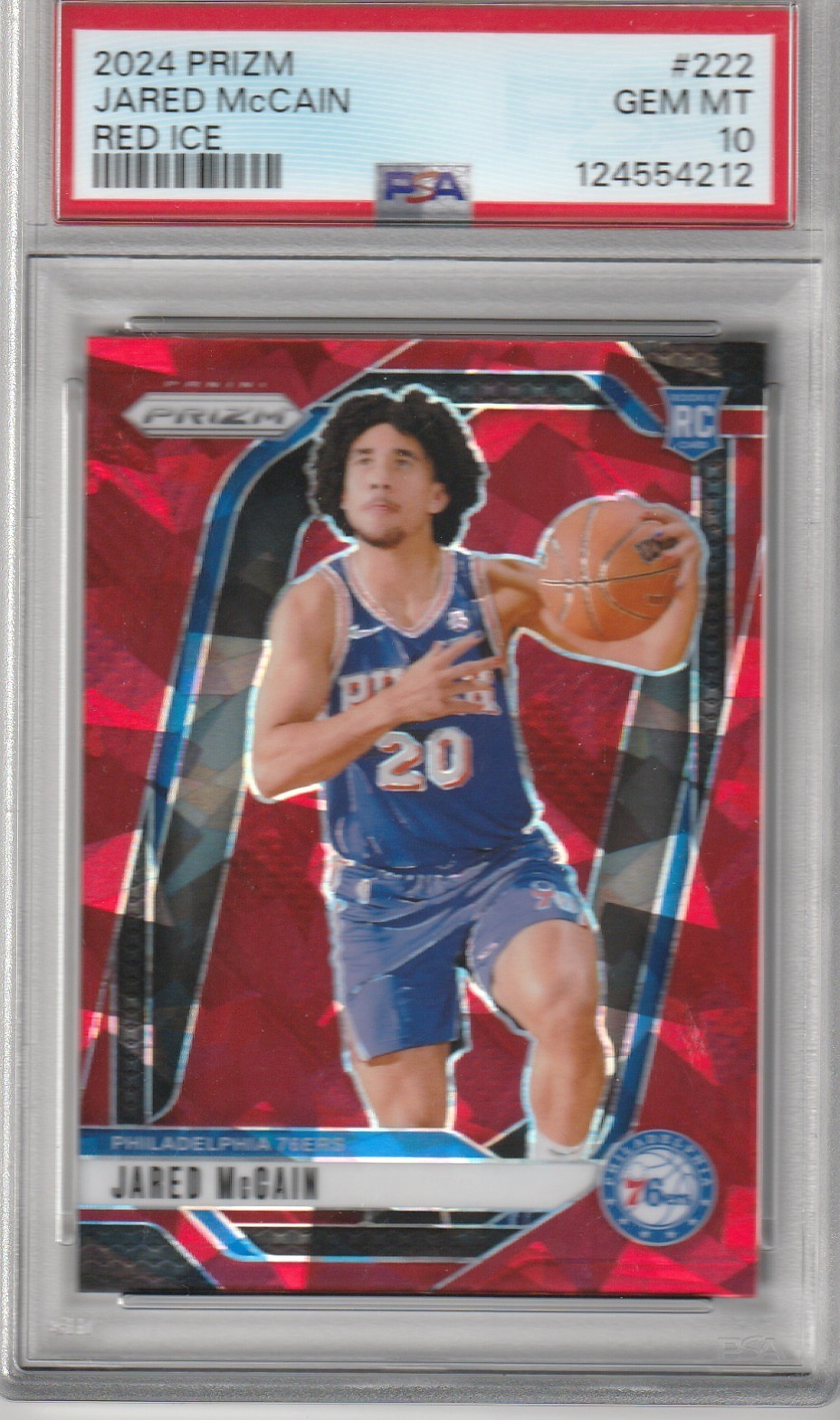 2024 Prizm Jared McCain Rookie Red Ice Prizm PSA 10 Gem Mint 76ers SP RC #222