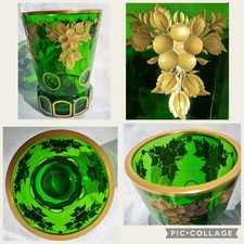 Ranftbecher Antique Glass 19th century Bohemia Biedermeier glass goblet gold decorative green flower