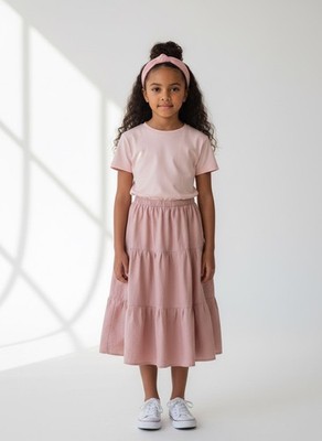 Skirt ORGANIC Girls 8 Midi Pink Ruffle Tiered Cotton Elegant Mom and Pop's Kids