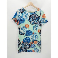 J.Crew Factory Dress Women 2 Mint Green Blue Floral Print Short Sleeve Gallery 