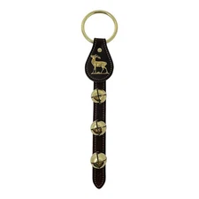 Belsnickel Standing Deer Charm Brown Leather Sleigh Bell Door Hanger Made in USA