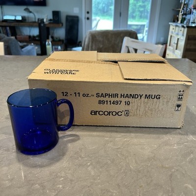 Vintage Arcoroc France Handy Mug Cobalt Saphir Tempered Glass Mugs Set Of 12 Vtg