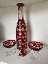 Antique Bohemian Ruby-to-Clear Decanter Set/late 19th/Early 20 Century
