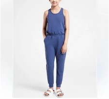 Athleta Girl Hop Skip  a Jumpsuit SZ L/12 Blue Pockets Stretch Back To School