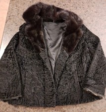 Vtg Persian Lamb Coat Mink Collar Black Womens Ladies Coat Old Fur 3FB