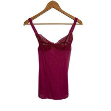 Victoria Secret Womens Babydoll Lingerie 34C Burgundy Lace Sheer Vintage Dress