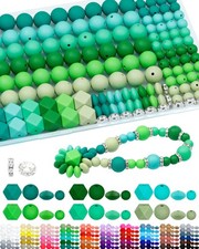 172PCS FIVEIZERO Silicone Beads for Keychain 9mm, 10mm, 12mm, 15mm, green