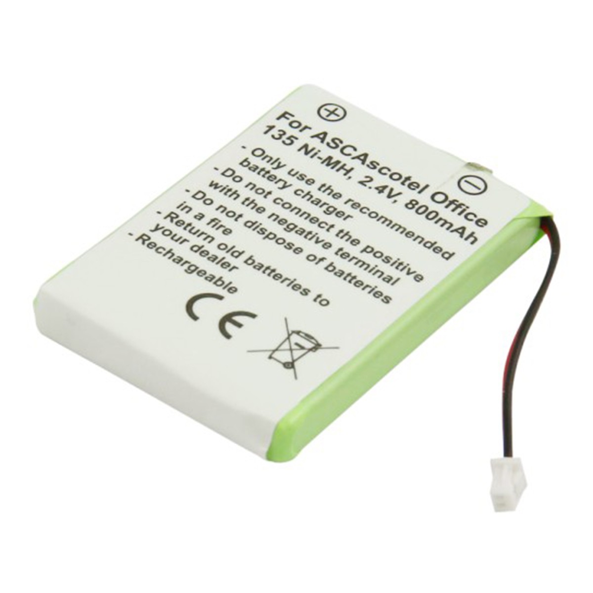 Batterie Ascom Ascotel Office 135 pour remplacer un accumulateur usagé NiMH 2.4V blanc