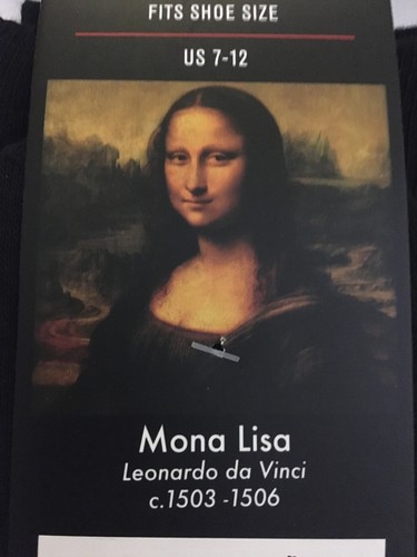 ARTIST SERIES "Mona Lisa" Novelty Crew Socks 1 Pair Adult US Shoe Size 7-12 NWT - Picture 3 of 5