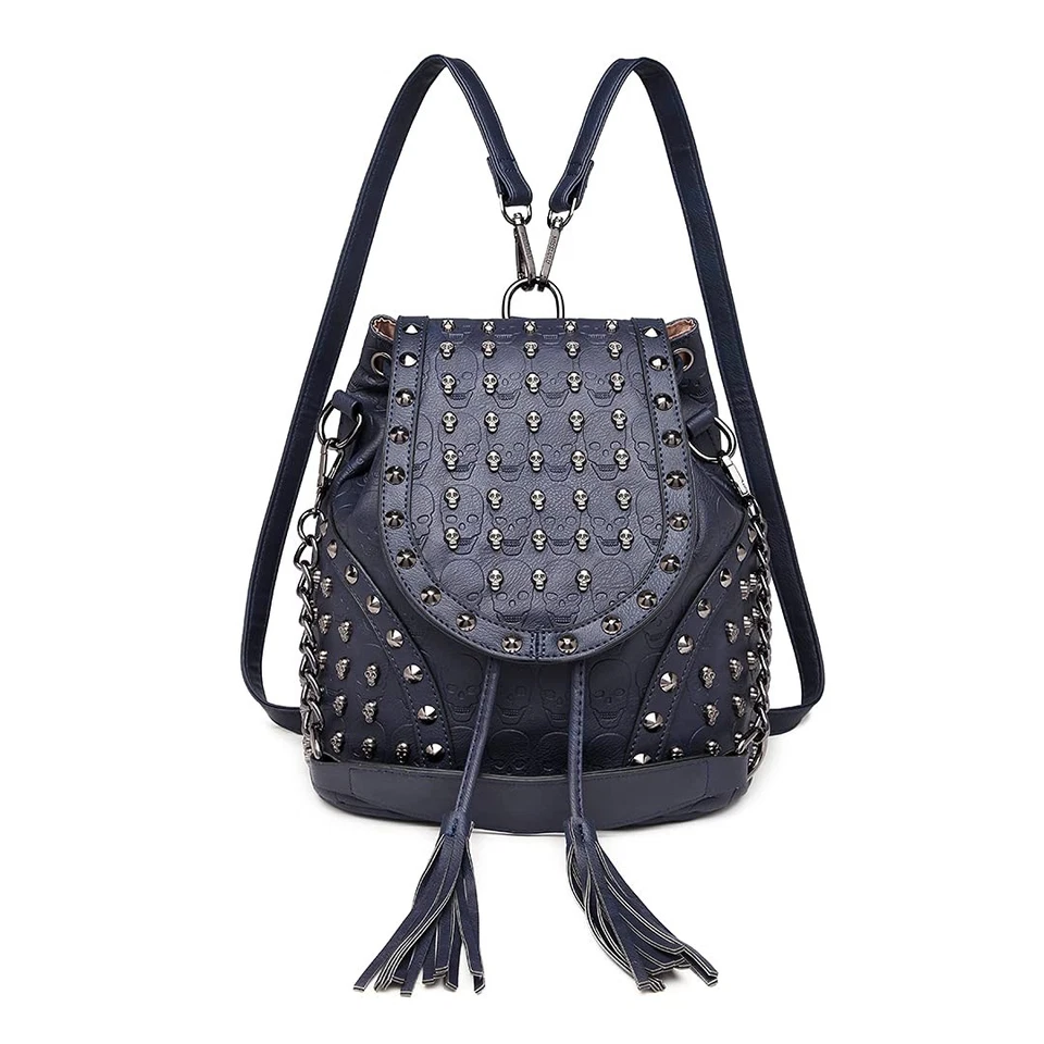 Sac à Dos Femme Punk Gothique Tête de Mort PU Grain de Litchi Sacs a Main Voy... - Photo 1/4