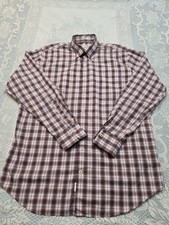 Peter Millar Dress Shirt Mens L Brown Pink Plaid 100 Cotton Button Up