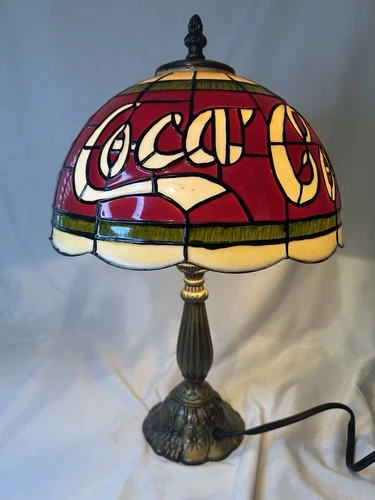 Coke Coca Cola VTG Tiffany Style Plastic Stained Glass Style Shade Lamp 15”
