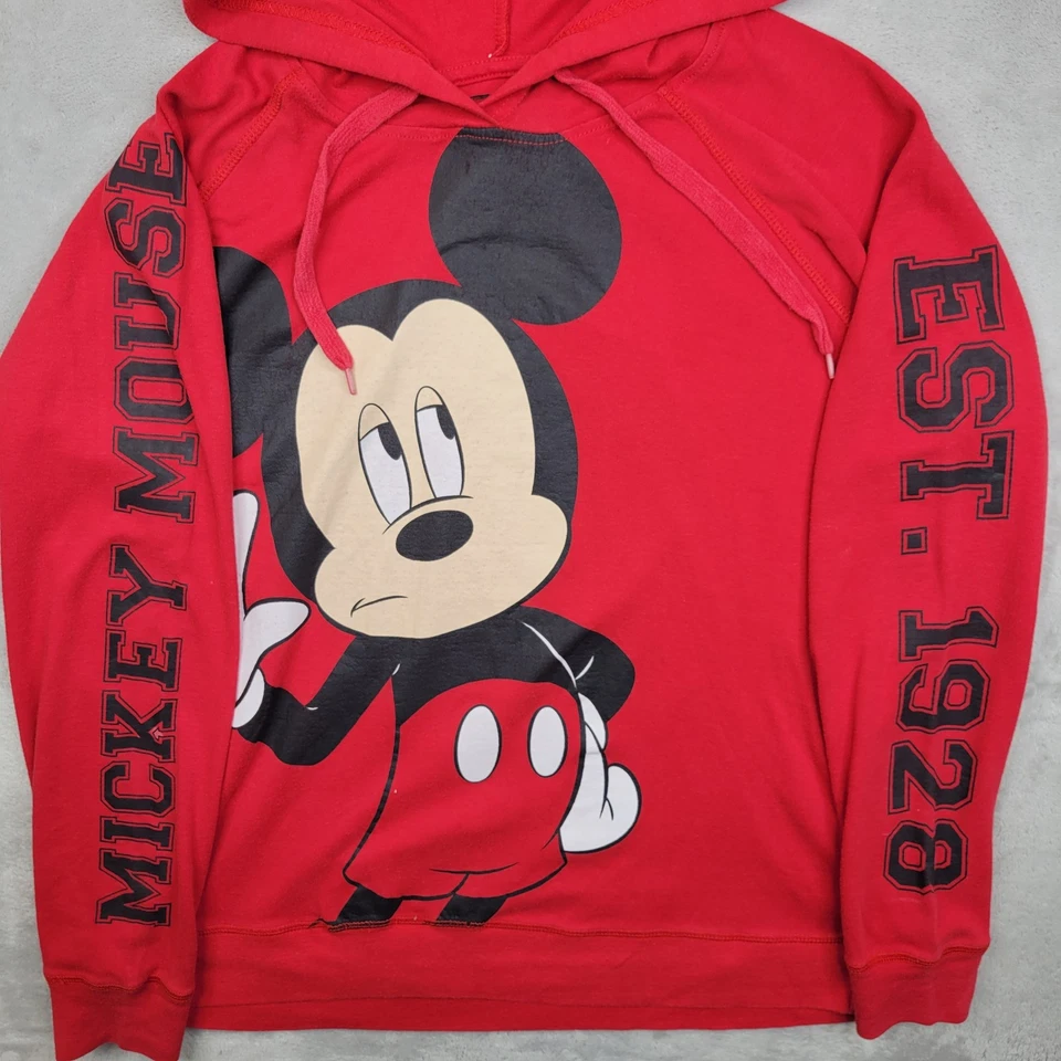 Sudadera con Capucha Disney Para Hombres XL Roja Pullover Sudadera Gráfica Mickey Mouse Parque Temático Foto 3 de 4