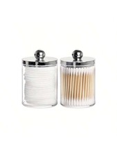 2pc Qtip Holder Dispenser with Lids Clear Acrylic Bathroom Jars Cotton Bud Pad