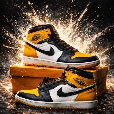 Jordan Air Jordan 1 Retro High OG Yellow Toe Taxi Black Sneaker 12.5M NEW OG 