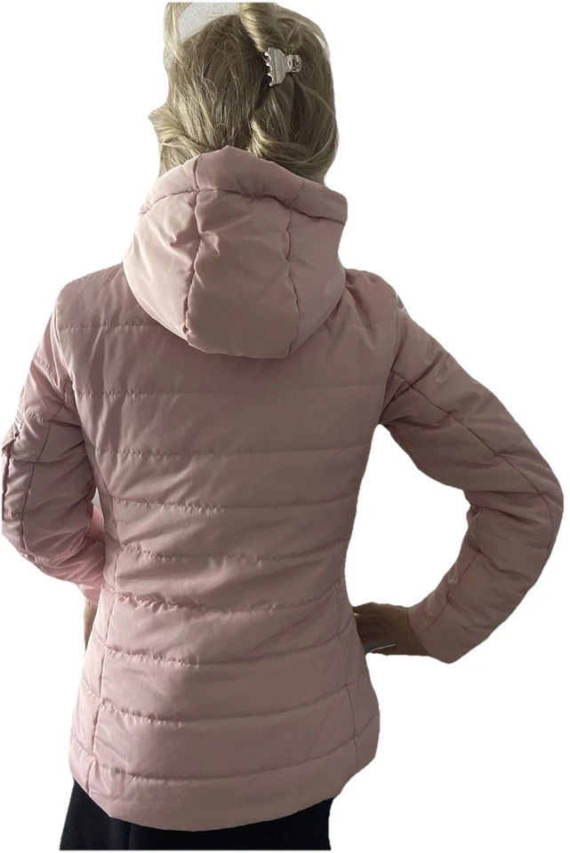 Chaqueta Guess XS Blanca Plumón Acolchada Aislada Cálida Esquí Cremallera Ajustada Calle Foto 2 de 4