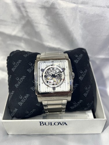 Bulova Men’s Skeleton Dial Automatic Square 36mm Stainless Steel Watch w/Box
