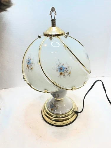 Vintage Gold Tone Touch Accent Lamp  Floral Glass - DOES NOT SHUT OFF - 15"