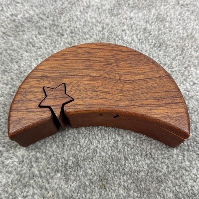 Signed Paul Yacoe Moon Star Maple Burl Mahogany Puzzle Box Black Velvet Lined