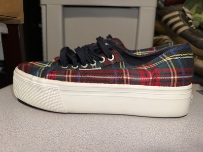 Superga Men s Multicolor Plaid Canvas Lace-Up Sneakers Round Toe EU 39.5 US 7
