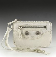 Balenciaga City Coin Case/Card Holder in White Grained Leather