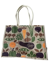 Trader Joes Reusable Burlap Shopping Bag Jute Vegetables 17x13x9”