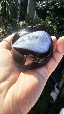 Black Agate & Quartz crystal Sphere 348g 6.3cm Harmony Balance Joy