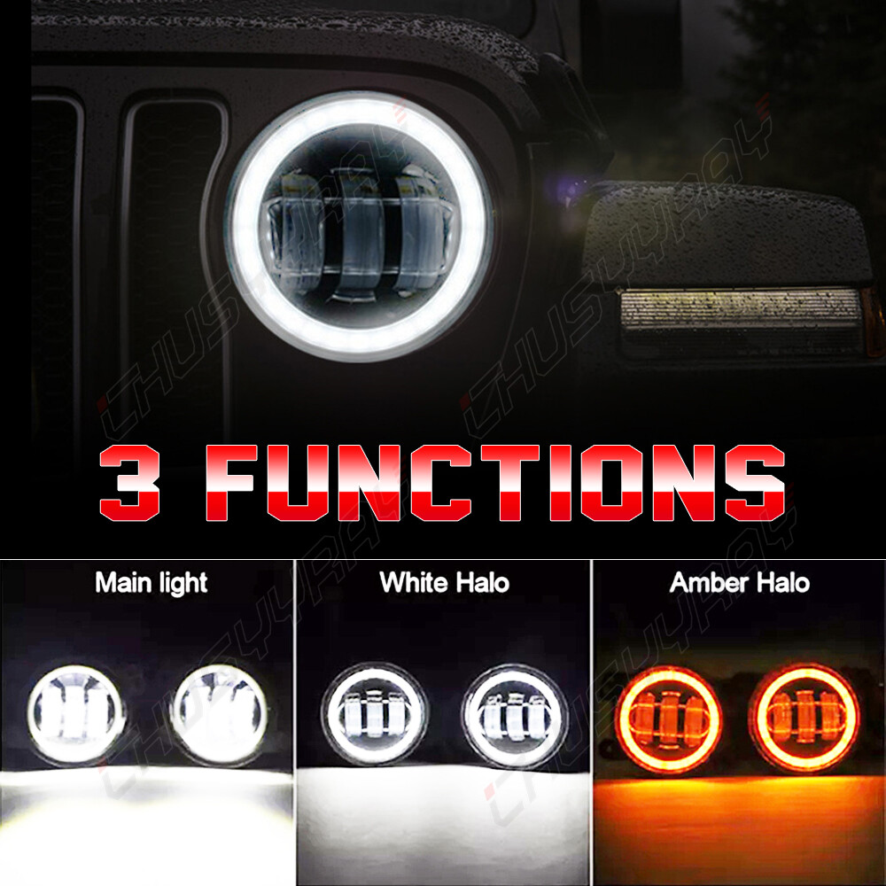 Amber Halo 7" LED Headlights &4" Fog Kit For Freightliner Coronado Century Class