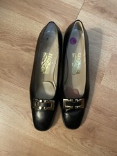 Salvatore Ferragamo Vintage Black Leather Gold Buckle Shoe Size 8