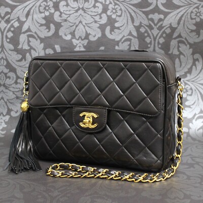 CHANEL Matelasse Lamb Skin Fringe Camera Bag Shoulder Bag #2799