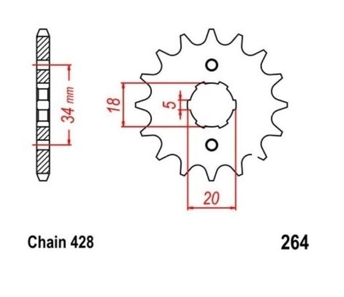 Pignon Avant 428-14T Mtanlo Pour Moto 50cc-125cc | Diamètre 17mm | Acier Inoxydable | Pit Bike, ATV