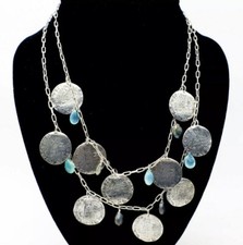 ❤️Silver-Tone Labradorite Chalcedony Replica Ancient Coins Charm 2Chain Necklace