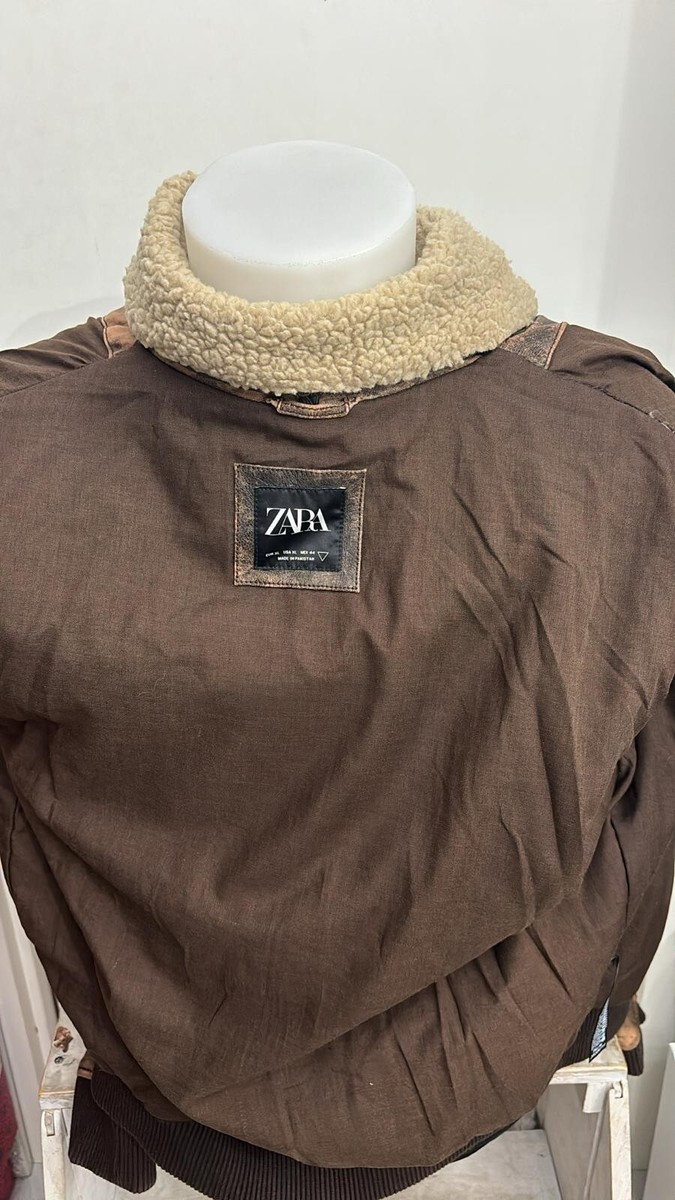 Veste En Cuir Zara Homme Vintage - Taille XL - Brun Daim - Occasion Très Bon état