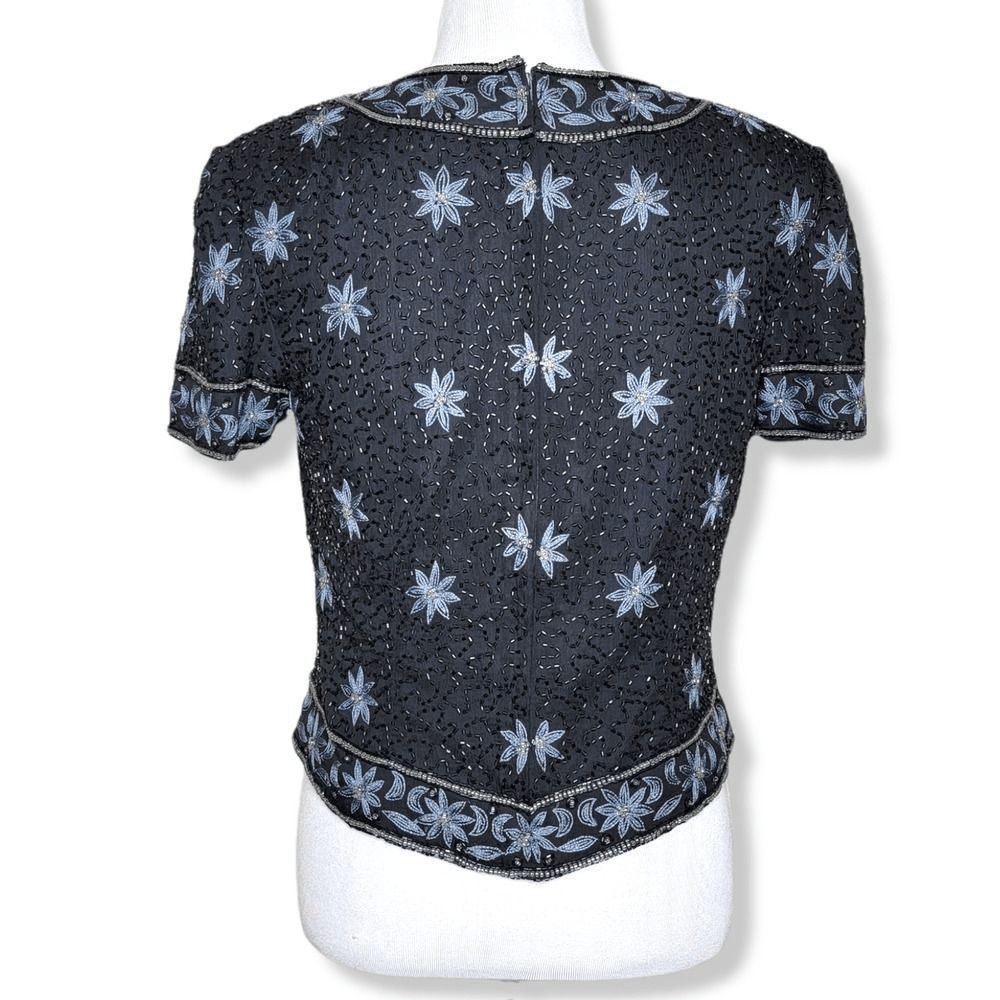 Cote D Azur Bead Embellished Cropped Silk Blouse … - image 11