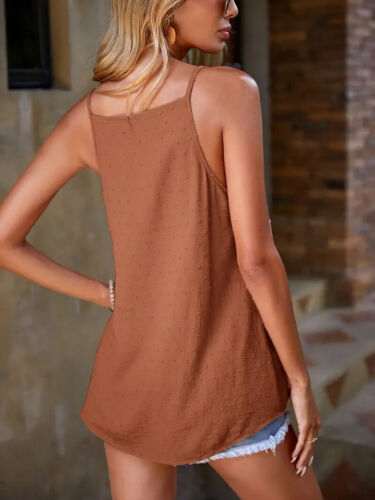 PICCOLO Pizzo Cami Marrone Top Svizzero Punto Estate Casual Lavoro Formale Boho Hippie retrò - Foto 3 di 4