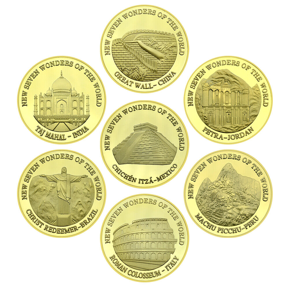 7pcs/set 2007 New 7 Wonders of The World Gold Coins Souvenir 7pcs/set 2007 New 7 Wonders of The World Gold Coins Souvenir