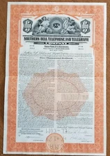 1939 Southern Bell Telephone Company Bond Stock Certificate