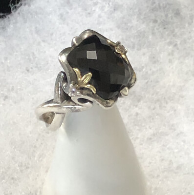 Ann King 925 Sterling Silber & 18k Gelbgold schwarzer Onyx Ring 9,75
