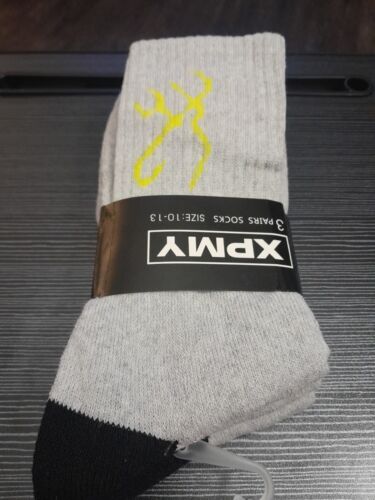 Buck Deer Gray Crew Socks Reinforced Heel And Toe 3 Pair Deer Hunter Socks