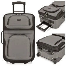 U.S. Traveler Expandable Softside Luggage 21" Carry On Rolling Wheels Grey