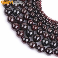 Natural Genuine Red Garnet Stone Gem Round Smooth Beads For Jewelry Making 15"