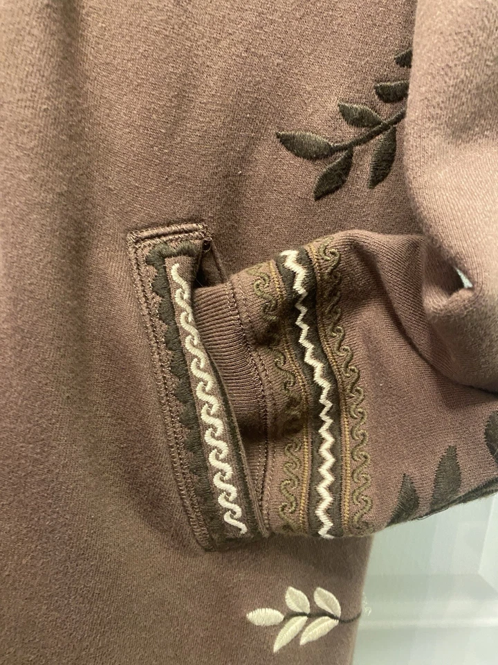 VERYRARE Y2K Lucky Brand Long Embroidered ZipUp Fur Hoodie Hippie Boho Festival - Image 4 of 4